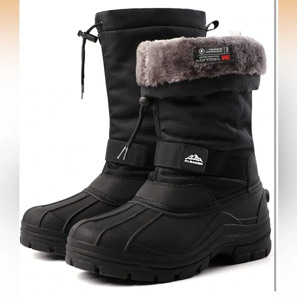 ALEADER Winter Boots For Men, Waterproof Snow Boots Hiking Shoes Black 12/731